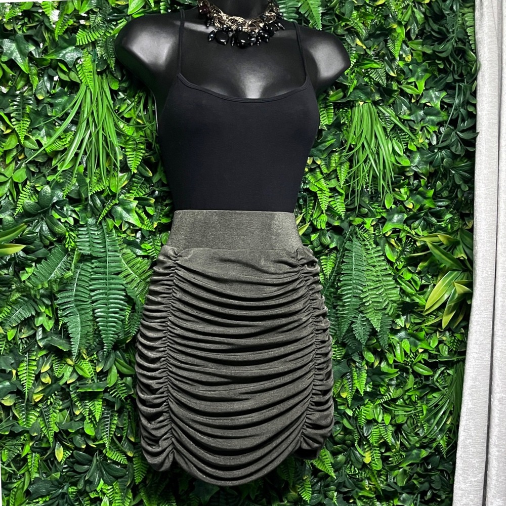 Mable Skirt Medium Olive Green Ruched Mini Metallic Bodycon 4120